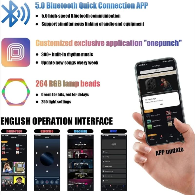 Sport si Outdoor - Sporturi de contact - Saci de box si accesorii - Tinta lovituri pentru Box si Fitness, manusi incluse, Bluetooth, aplicatie Android si iOS cu actualizare, suport telefon - Infinity.ro