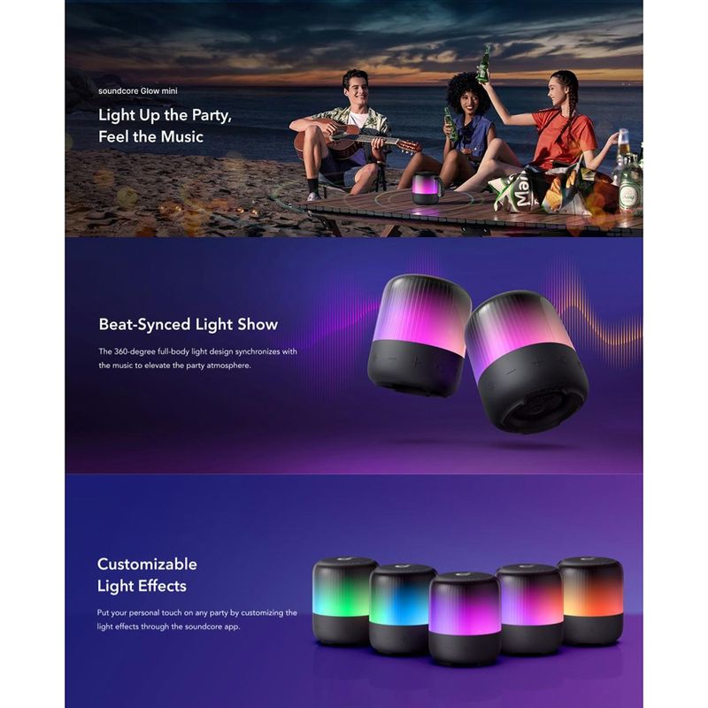 TV, Audio-Video si Foto - Portabile audio - Boxe portabile - Boxa portabila 360A°, 8W, IP67 - Anker SoundCore Glow Mini (A3136G31) - Albastru - Infinity.ro