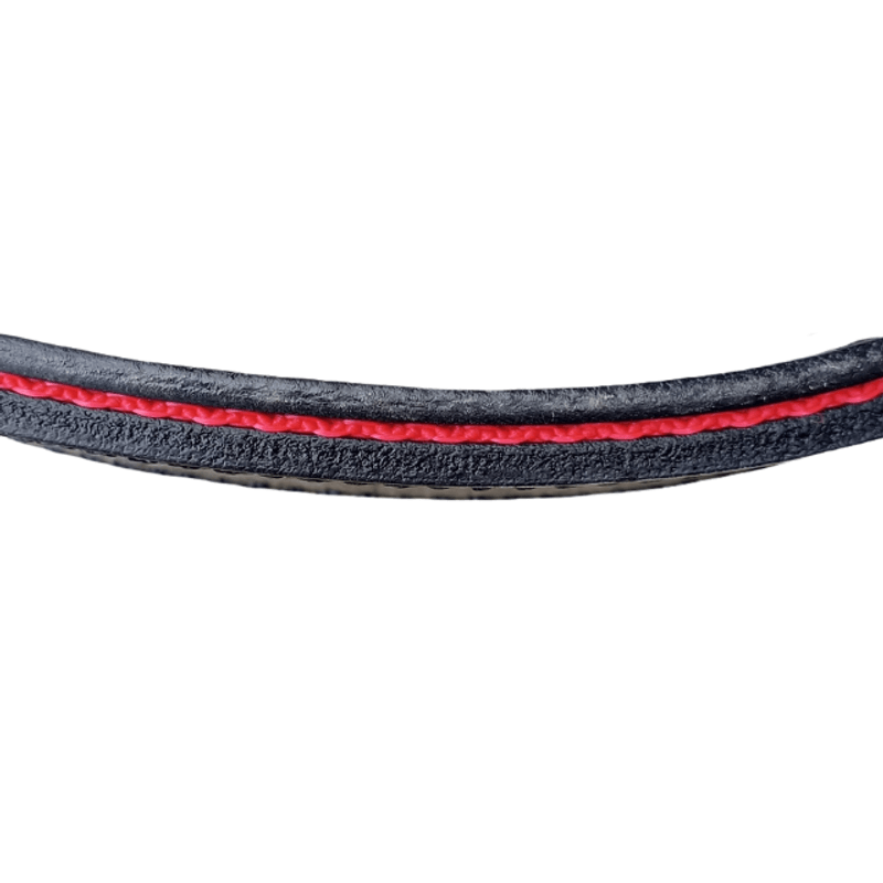 Petshop - Accesorii petshop - Zgarzi, lese si hamuri - Zgarzi - Zgarda dubla pentru caini, piele naturala cu banda rosie, 80x4 cm - Infinity.ro