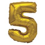 Casa si Gradina - Decoratiuni - Decoratiuni petrecere - Baloane - Balon din folie metalizata aurie, Mirific Party, Cifra 5, 40 cm, Gold - Infinity.ro