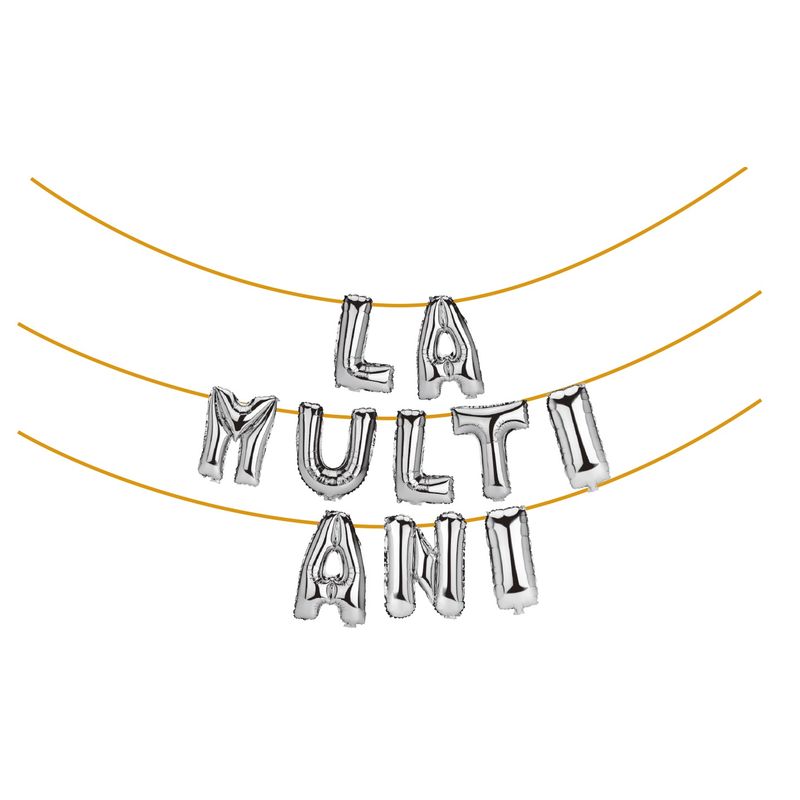 Casa si Gradina/Decoratiuni/Decoratiuni petrecere/Baloane - Baloane din folie metalizata argiuntiu, Mirific Party, "la multi ani", 6 m x 45 cm, Silver - Infinity.ro