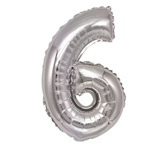 Balon din folie metalizata argintie, Mirific Party, Cifra 6, 40 cm, Silver