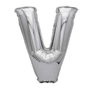 Balon din folie metalizata argintie, Mirific Party, Litera V, 40 cm, Silver
