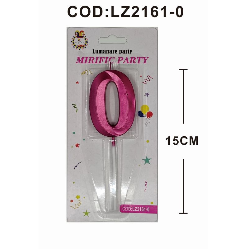 Casa si Gradina - Decoratiuni - Decoratiuni petrecere - Accesorii pentru petrecere - Lumanare tort, cifra 0, Roz metalizat, 15 cm - Infinity.ro