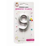 Casa si Gradina - Decoratiuni - Decoratiuni petrecere - Accesorii pentru petrecere - Lumanare tort, cifra 9, argintiu metalizat - Infinity.ro