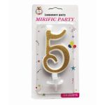 Casa si Gradina - Decoratiuni - Decoratiuni petrecere - Accesorii pentru petrecere - Lumanare tort, cifra 5, Auriu cu sclipici - Infinity.ro