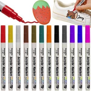 Set de 12 Markere Acrilice, Culori Intense, Varf Subtire de 0.7 mm, Dimensiune 1x13.5 CM