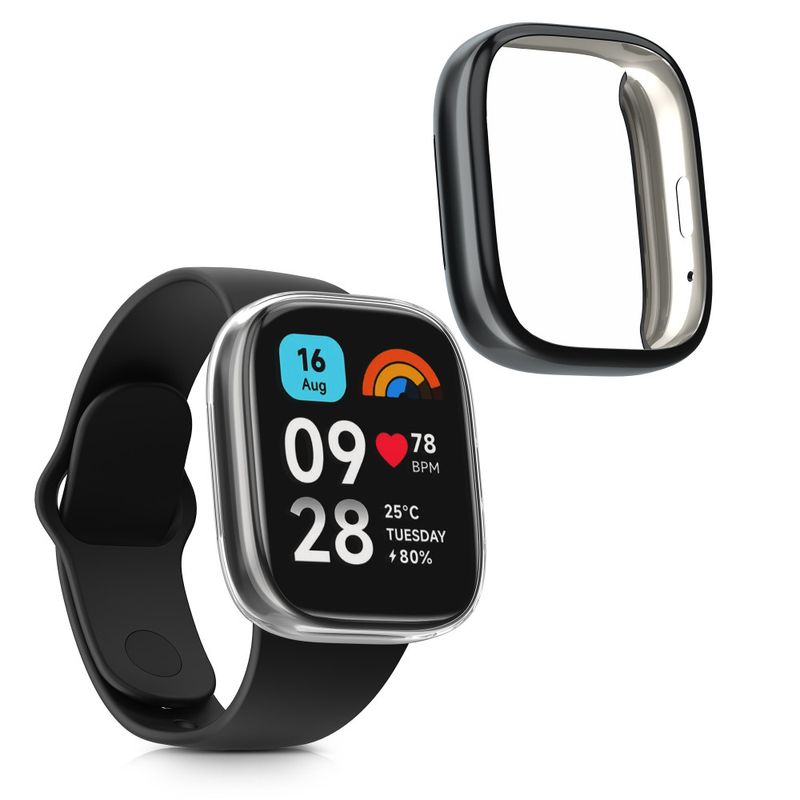 Laptop, Telefoane si Tablete - Wearables si gadgeturi - Wearables - Accesorii wearables - Set 2 Huse Kwmobile pentru Xiaomi Redmi Watch 3 Active, Transparent/Negru, Silicon, KWM000024YF003C - Infinity.ro