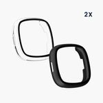 Laptop, Telefoane si Tablete - Wearables si gadgeturi - Wearables - Accesorii wearables - Set 2 Huse Kwmobile cu sticla securizata pentru Fitbit Versa 4/Sense 2, Transparent/Negru, Plastic, KWM000024UJ002C - Infinity.ro