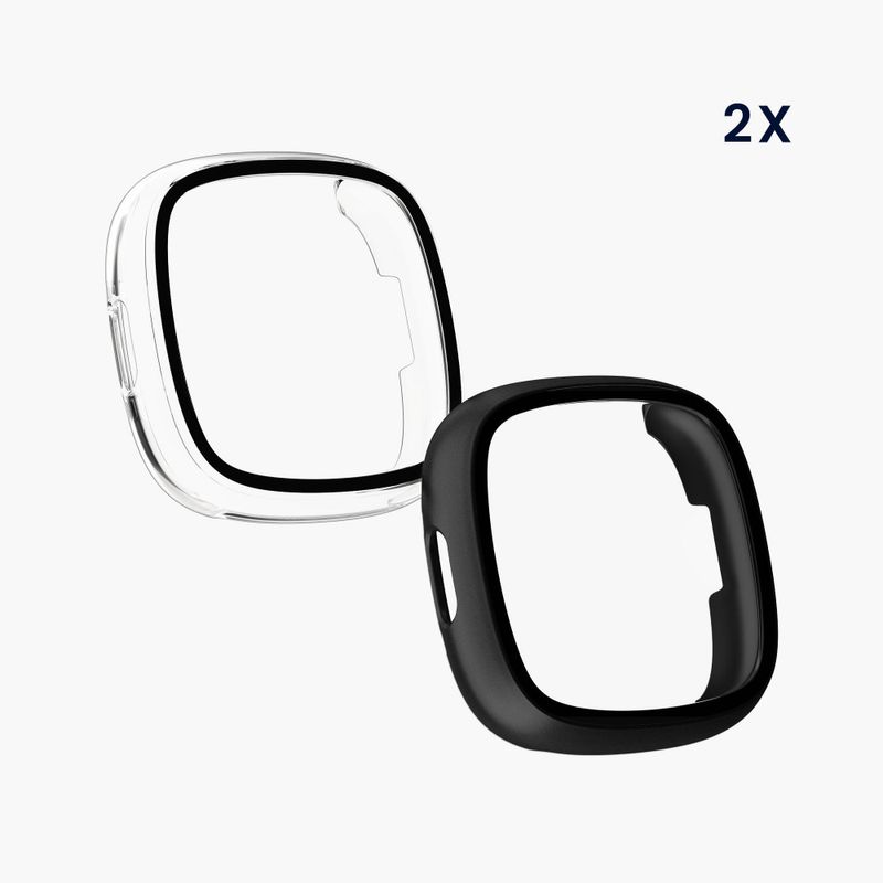 Laptop, Telefoane si Tablete - Wearables si gadgeturi - Wearables - Accesorii wearables - Set 2 Huse Kwmobile cu sticla securizata pentru Fitbit Versa 4/Sense 2, Transparent/Negru, Plastic, KWM000024UJ002C - Infinity.ro