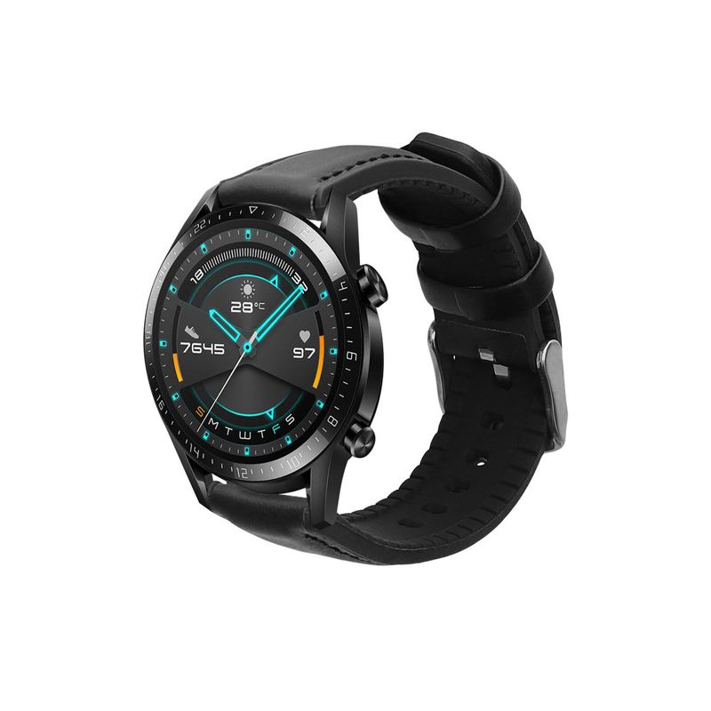 Laptop, Telefoane si Tablete - Wearables si gadgeturi - Wearables - Accesorii wearables - Curea Kwmobile pentru Huawei Watch GT 3/Watch GT 2/Watch GT, Negru, Piele naturala, KWM000013PG003C - Infinity.ro