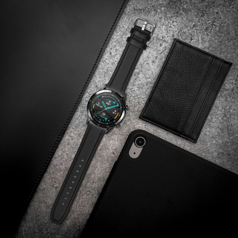 Laptop, Telefoane si Tablete - Wearables si gadgeturi - Wearables - Accesorii wearables - Curea Kwmobile pentru Huawei Watch GT 3/Watch GT 2/Watch GT, Negru, Piele naturala, KWM000013PG003C - Infinity.ro