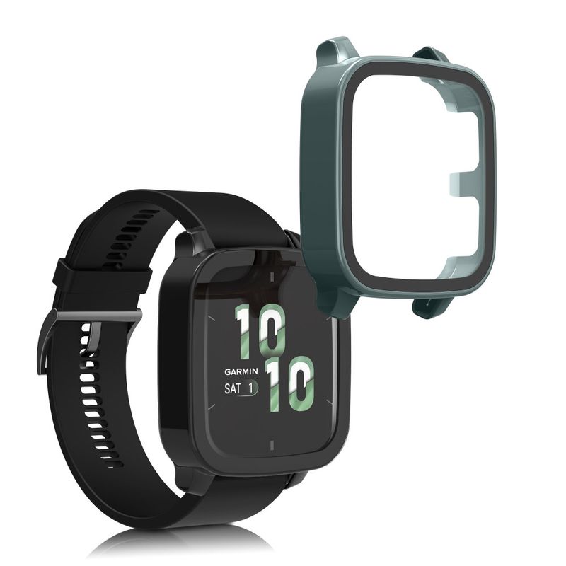 Laptop, Telefoane si Tablete - Wearables si gadgeturi - Wearables - Accesorii wearables - Set 2 Huse Kwmobile cu sticla securizata pentru Garmin Venu Sq 2 Music, Negru/Verde, Plastic, KWM000024ZF004C - Infinity.ro