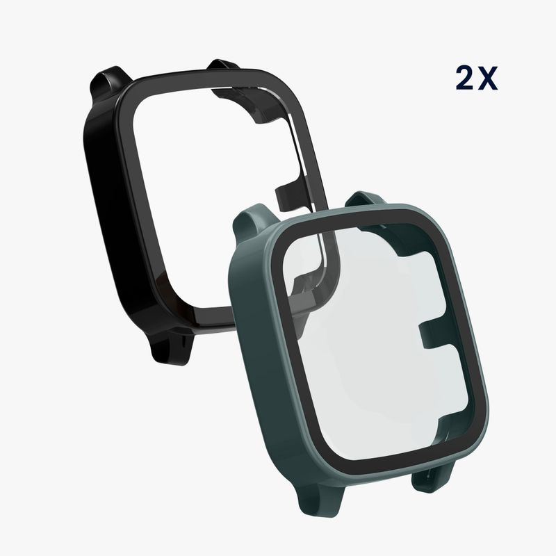 Laptop, Telefoane si Tablete - Wearables si gadgeturi - Wearables - Accesorii wearables - Set 2 Huse Kwmobile cu sticla securizata pentru Garmin Venu Sq 2 Music, Negru/Verde, Plastic, KWM000024ZF004C - Infinity.ro