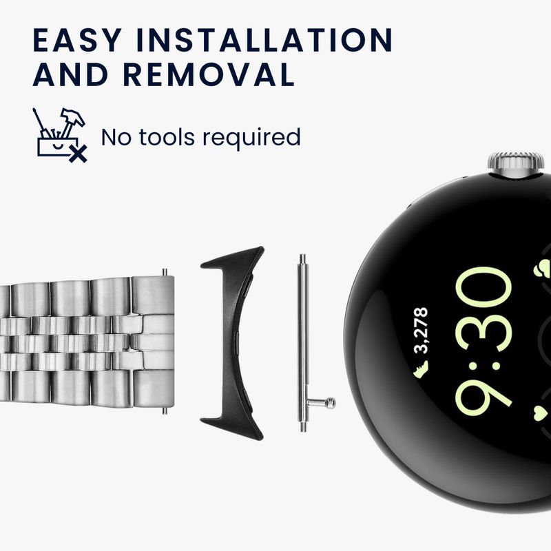 Laptop, Telefoane si Tablete - Wearables si gadgeturi - Wearables - Smartwatch-uri - Set 4 Adaptori prindere curea de 20 mm Kwmobile pentru Google Pixel Watch, Argintiu/Negru, Otel, KWM0000256W001C - Infinity.ro