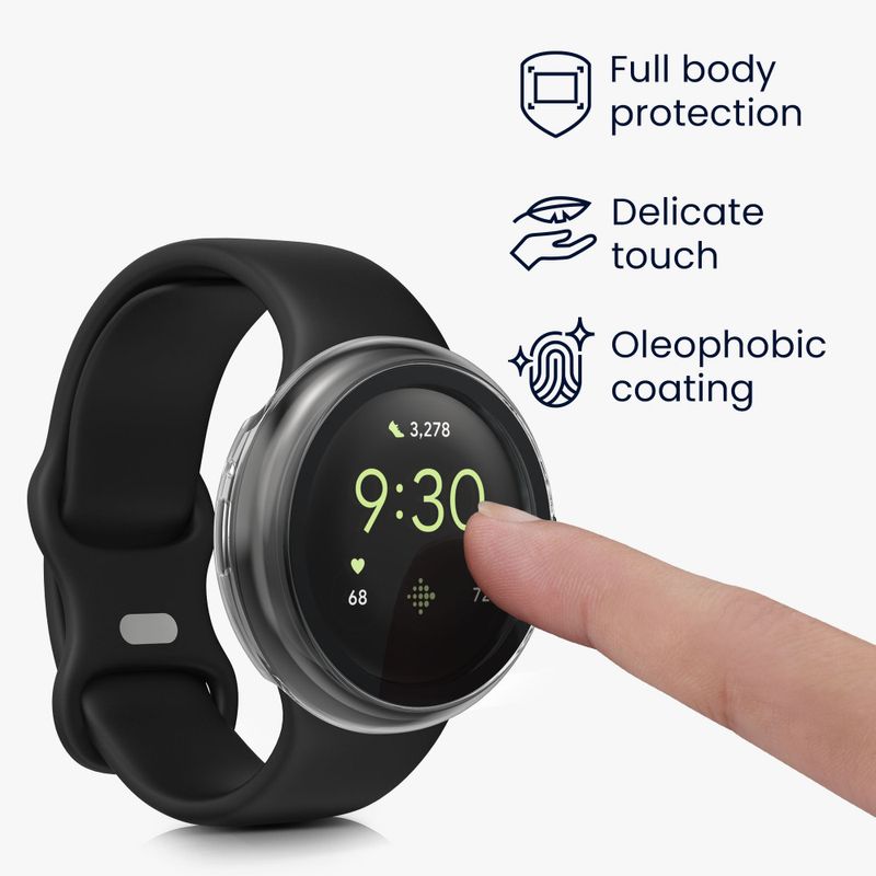 Laptop, Telefoane si Tablete - Wearables si gadgeturi - Wearables - Smartwatch-uri - Set 2 Huse Kwmobile cu sticla securizata pentru Google Pixel Watch 2/Pixel Watch, Transparent, Plastic, KWM0000254R001C - Infinity.ro