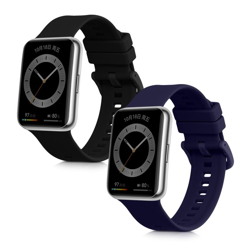 Laptop, Telefoane si Tablete - Wearables si gadgeturi - Wearables - Accesorii wearables - Set 2 curele pentru Huawei Watch Fit 2, Kwmobile, Negru/Albastru, Silicon, 59298.01 - Infinity.ro
