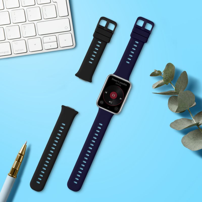 Laptop, Telefoane si Tablete - Wearables si gadgeturi - Wearables - Accesorii wearables - Set 2 curele pentru Huawei Watch Fit 2, Kwmobile, Negru/Albastru, Silicon, 59298.01 - Infinity.ro