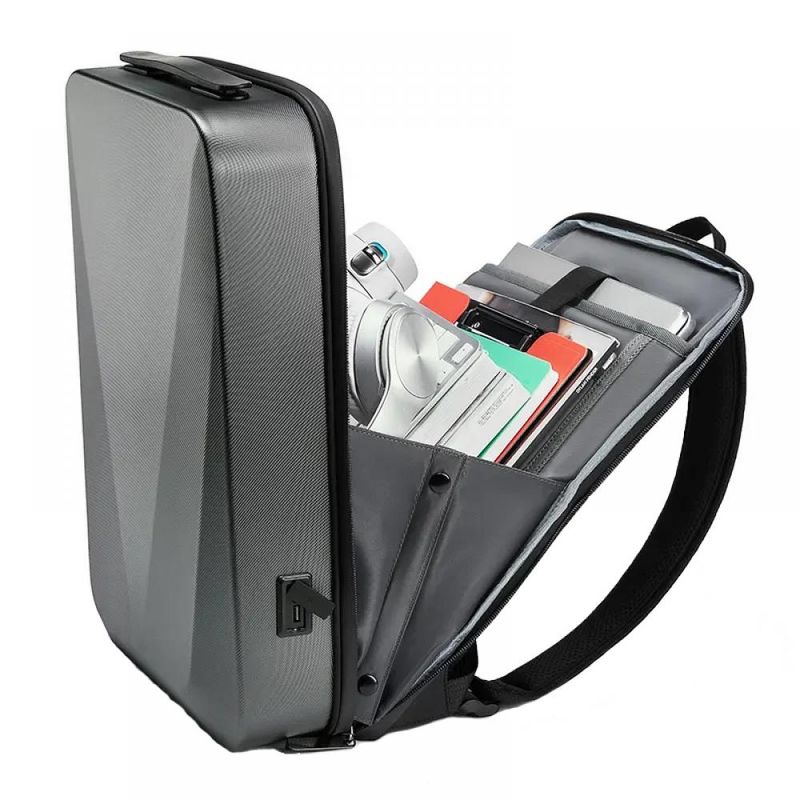 Laptop, Telefoane si Tablete - Laptopuri si accesorii - Accesorii Laptop - Genti laptop - Rucsac pentru laptop 15.6 inch MingLu 20L port USB impermeabil unisex blocare TSA carcasa tare slim negru - Infinity.ro