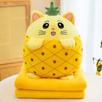 Jucarii, Copii si Bebe - Jucarii si jocuri - Jucarii de plus - Jucarie de plus multifunctionala, dimensiuni 25X30X30cm, cu Paturica pufoasa, 180x100cm, Model Ananas, Culoare Galben - Infinity.ro