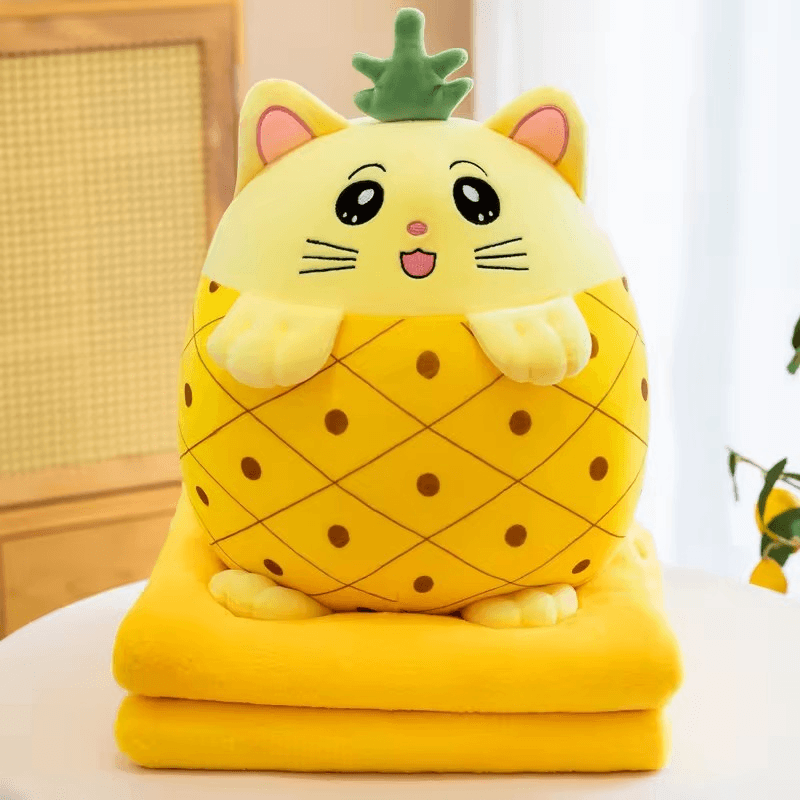 Jucarii, Copii si Bebe - Jucarii si jocuri - Jucarii de plus - Jucarie de plus multifunctionala, dimensiuni 25X30X30cm, cu Paturica pufoasa, 180x100cm, Model Ananas, Culoare Galben - Infinity.ro
