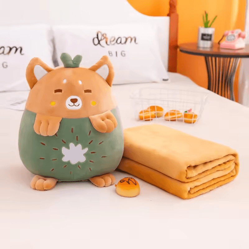 Jucarii, Copii si Bebe - Jucarii si jocuri - Jucarii de plus - Jucarie de plus multifunctionala, dimensiuni 25X30X30cm, cu Paturica pufoasa, 180x100cm, Model Kiwi, Culoare Verde ABYZ - Infinity.ro