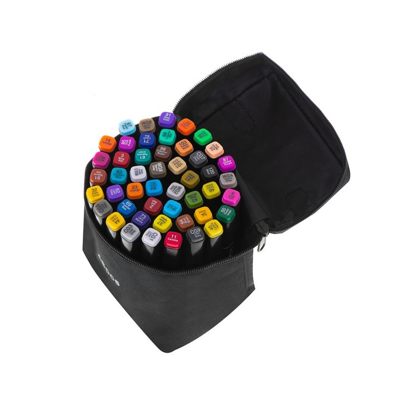 Carti si Birotica - Birotica - Instrumente de scris - Markere si carioci - Set 48 Markere cu Alcool, 2 capete si geanta de depozitare, 15 cm, Multicolor, 14 x 11 x 17.5 cm - Infinity.ro