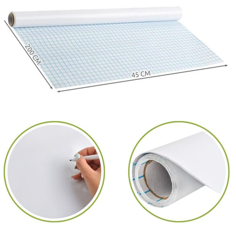 Carti si Birotica - Rechizite - Alte accesorii scolare - Set Rola de hartie autoadeziva si reutilizabila pentru scris si desenat si 4 markere cu magnet si burete, 200 x 45 cm - Infinity.ro