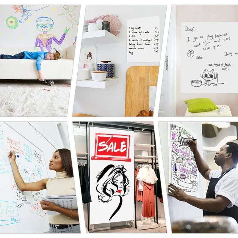 Carti si Birotica - Rechizite - Alte accesorii scolare - Set Rola de hartie autoadeziva si reutilizabila pentru scris si desenat si 4 markere cu magnet si burete, 200 x 45 cm - Infinity.ro