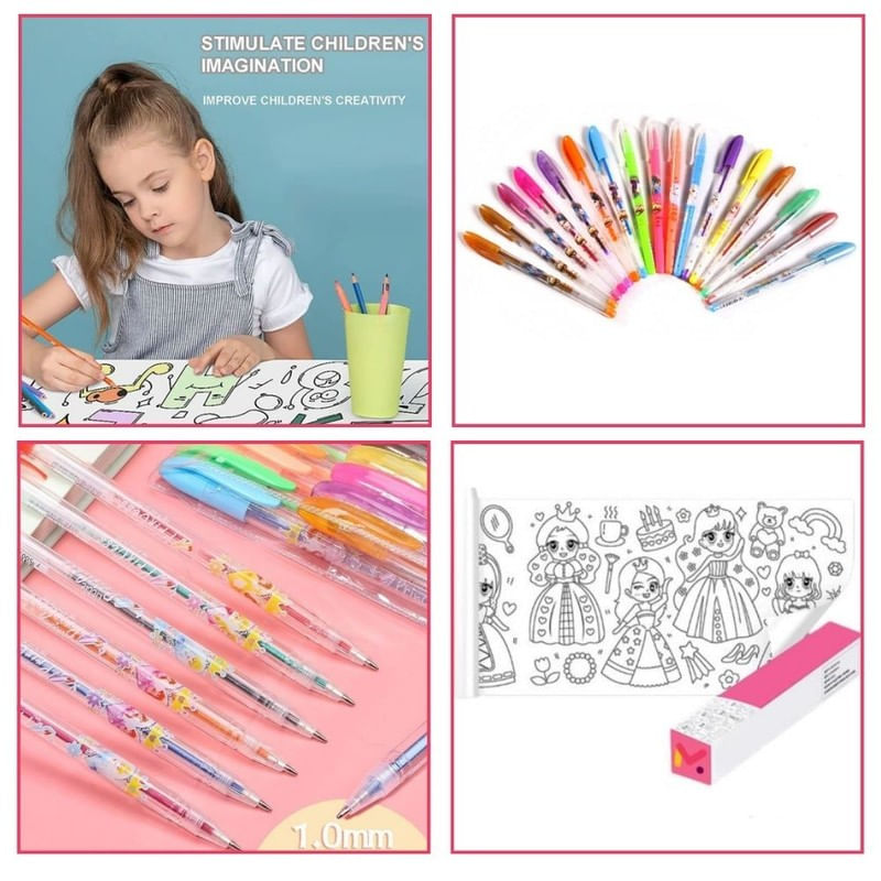 Carti si Birotica - Rechizite - Alte accesorii scolare - Set Creativ pentru copi, Rola de Hartie Auto-Adeziva, Model cu Printese si Set de 36 Pixuri Parfumate cu Gel si Sclipici - Infinity.ro