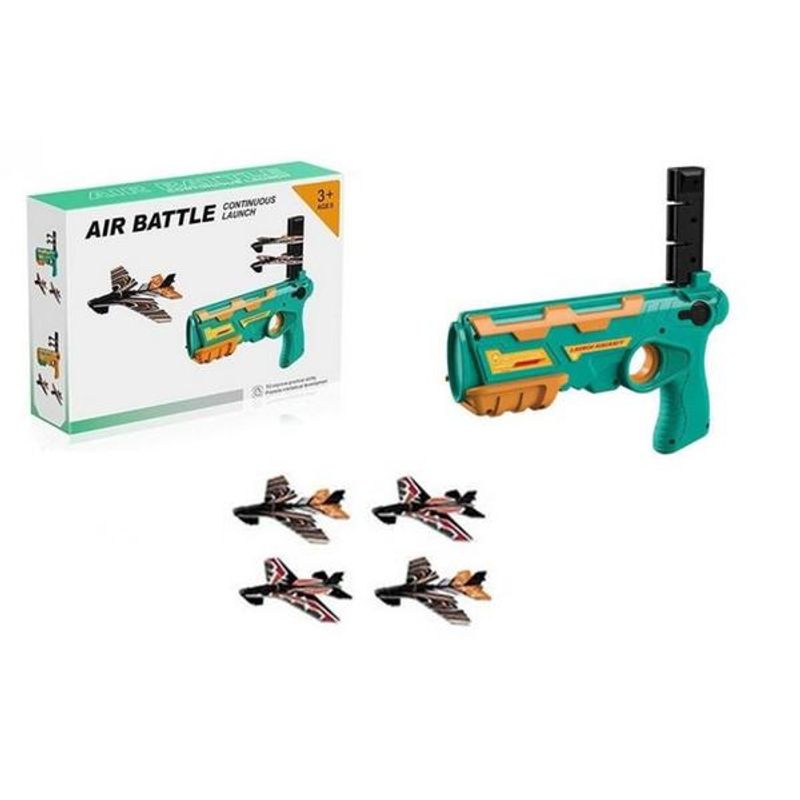 Jucarii, Copii si Bebe - Jucarii si jocuri - Jucarii de rol - Arme de jucarie - Pistol de jucarie tip lansator cu 4 avioane verde - Infinity.ro