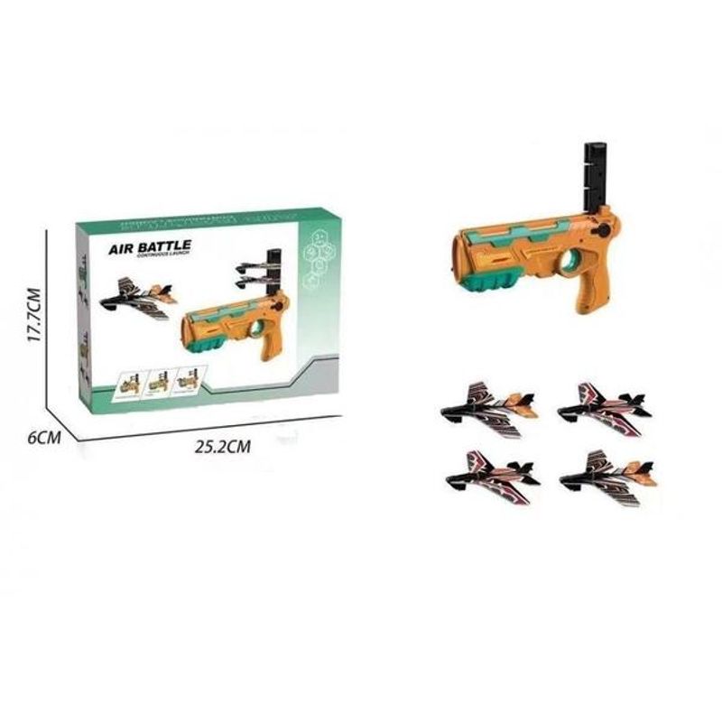 Jucarii, Copii si Bebe - Jucarii si jocuri - Jucarii de rol - Arme de jucarie - Pistol de jucarie tip lansator cu 4 avioane galben - Infinity.ro