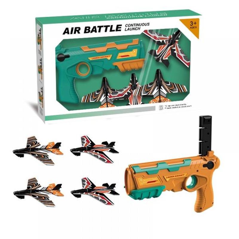 Jucarii, Copii si Bebe - Jucarii si jocuri - Jucarii de rol - Arme de jucarie - Pistol de jucarie tip lansator cu 4 avioane galben - Infinity.ro