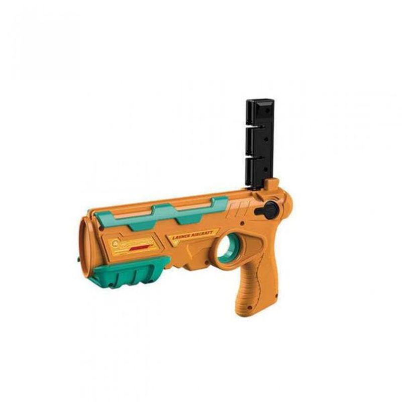 Jucarii, Copii si Bebe - Jucarii si jocuri - Jucarii de rol - Arme de jucarie - Pistol de jucarie tip lansator cu 4 avioane galben - Infinity.ro