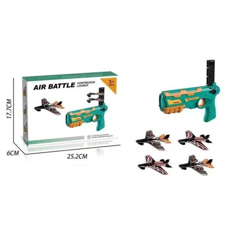 Jucarii, Copii si Bebe - Jucarii si jocuri - Jucarii de rol - Arme de jucarie - Pistol de jucarie tip lansator cu 4 avioane verde - Infinity.ro