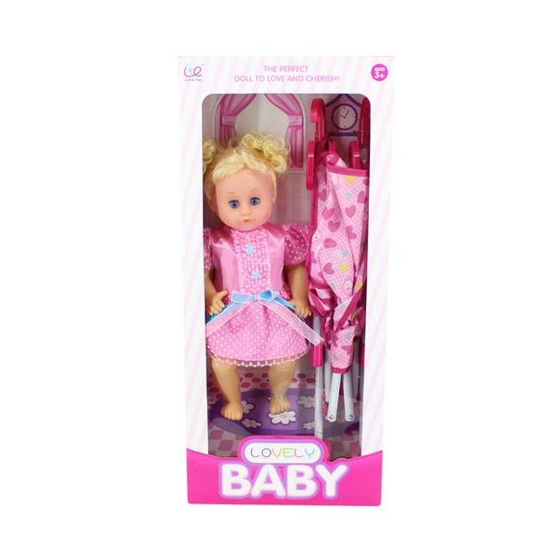 Jucarii, Copii si Bebe - Jucarii si jocuri - Papusi si accesorii - Carucioare papusi si accesorii - Carucior sport cu papusa Baby Lovely Bebeking - Infinity.ro