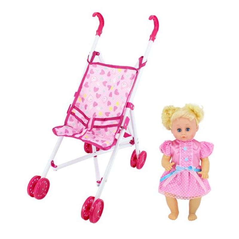 Jucarii, Copii si Bebe - Jucarii si jocuri - Papusi si accesorii - Carucioare papusi si accesorii - Carucior sport cu papusa Baby Lovely Bebeking - Infinity.ro