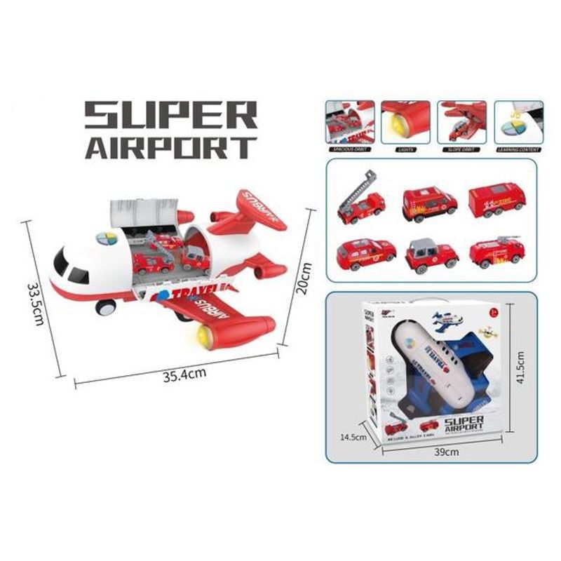 Jucarii, Copii si Bebe - Jucarii si jocuri - Vehicule si jucarii cu telecomanda - Elicoptere, avioane si nave de jucarie - Avion cargo pentru copii cu 6 masinute- rosu - Infinity.ro