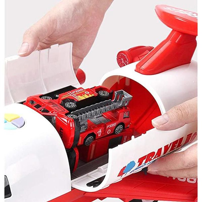 Jucarii, Copii si Bebe - Jucarii si jocuri - Vehicule si jucarii cu telecomanda - Elicoptere, avioane si nave de jucarie - Avion cargo pentru copii cu 6 masinute- rosu - Infinity.ro