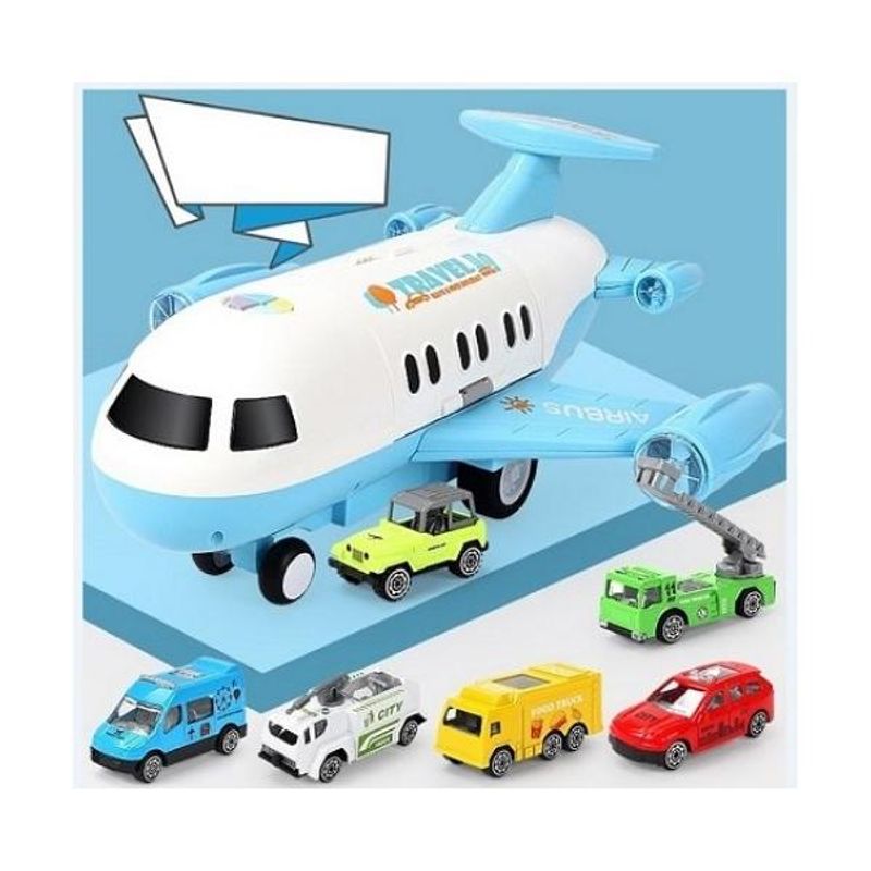 Jucarii, Copii si Bebe - Jucarii si jocuri - Vehicule si jucarii cu telecomanda - Elicoptere, avioane si nave de jucarie - Avion cargo pentru copii cu 6 masinute- bleu - Infinity.ro