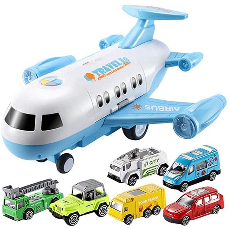 Jucarii, Copii si Bebe - Jucarii si jocuri - Vehicule si jucarii cu telecomanda - Elicoptere, avioane si nave de jucarie - Avion cargo pentru copii cu 6 masinute- bleu - Infinity.ro