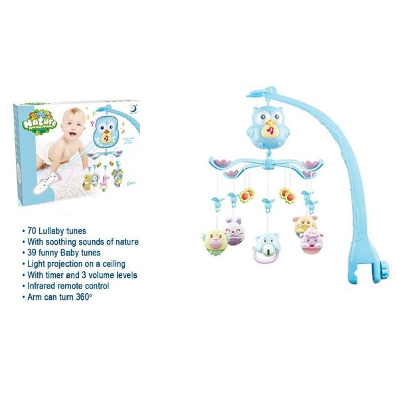 Jucarii, Copii si Bebe - Jucarii si jocuri - Jucarii bebelusi - Carusel patut - Carusel cu telecomanda pentru baieti-bufnita Bebeking - Infinity.ro