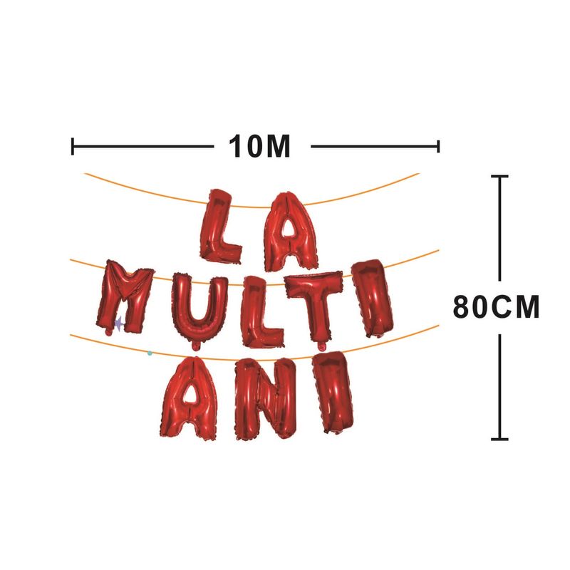 Casa si Gradina - Decoratiuni - Decoratiuni petrecere - Baloane - Set 10 Baloane din folie metalizata, "la multi ani", 10 m x 80 cm, Rosu - Infinity.ro