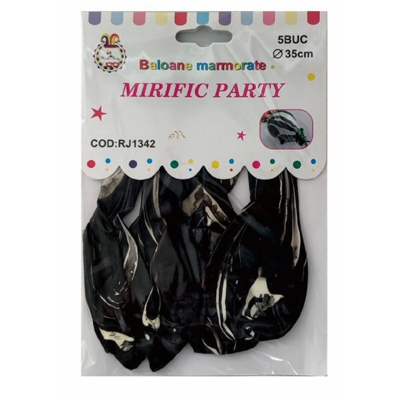 Casa si Gradina - Decoratiuni - Decoratiuni petrecere - Baloane - Set 5 Baloane marmorate, latex, negru 35 cm - Infinity.ro