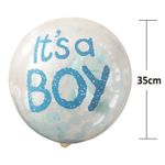 Casa si Gradina - Decoratiuni - Decoratiuni petrecere - Baloane - Set 5 baloane albe din latex umplute cu confeti albastre, it's a Boy, 35 cm - Infinity.ro