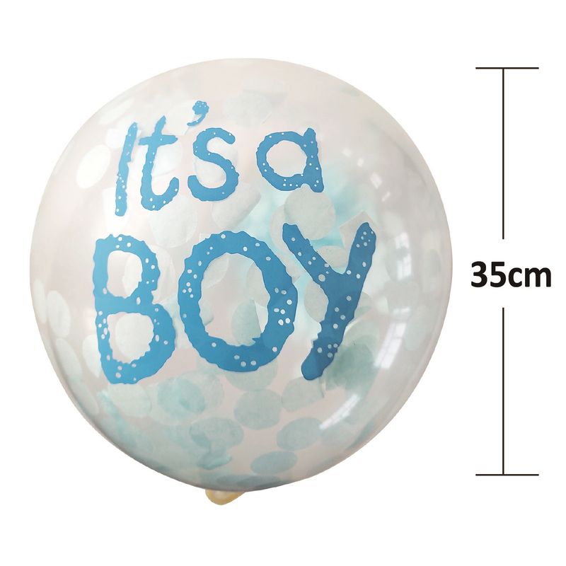 Casa si Gradina - Decoratiuni - Decoratiuni petrecere - Baloane - Set 5 baloane albe din latex umplute cu confeti albastre, it's a Boy, 35 cm - Infinity.ro