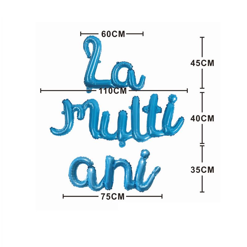 Casa si Gradina - Decoratiuni - Decoratiuni petrecere - Baloane - Set 3 Baloane din folie metalizata, "La Multi ani", scris de mana, Albastru - Infinity.ro