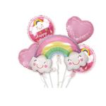 Casa si Gradina - Decoratiuni - Decoratiuni petrecere - Baloane - Set 5 baloane din folie de aluminiu, tip curcubeu, inimioare si norisori, 45 cm, roz - Infinity.ro