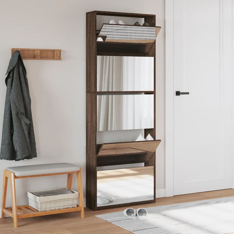 Casa si Gradina - Mobilier - Organizare si depozitare - Organizator incaltaminte - Pantofar cu oglinda, 5 niveluri, stejar maro, 63x17x169,5 cm - Infinity.ro