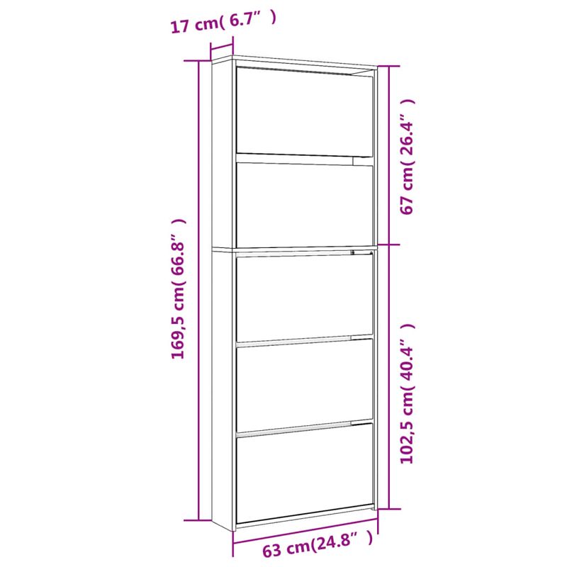 Casa si Gradina - Mobilier - Organizare si depozitare - Organizator incaltaminte - Pantofar cu oglinda, 5 niveluri, stejar maro, 63x17x169,5 cm - Infinity.ro